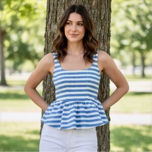 Avec Les Filles Striped Blue Peplum Tank Top